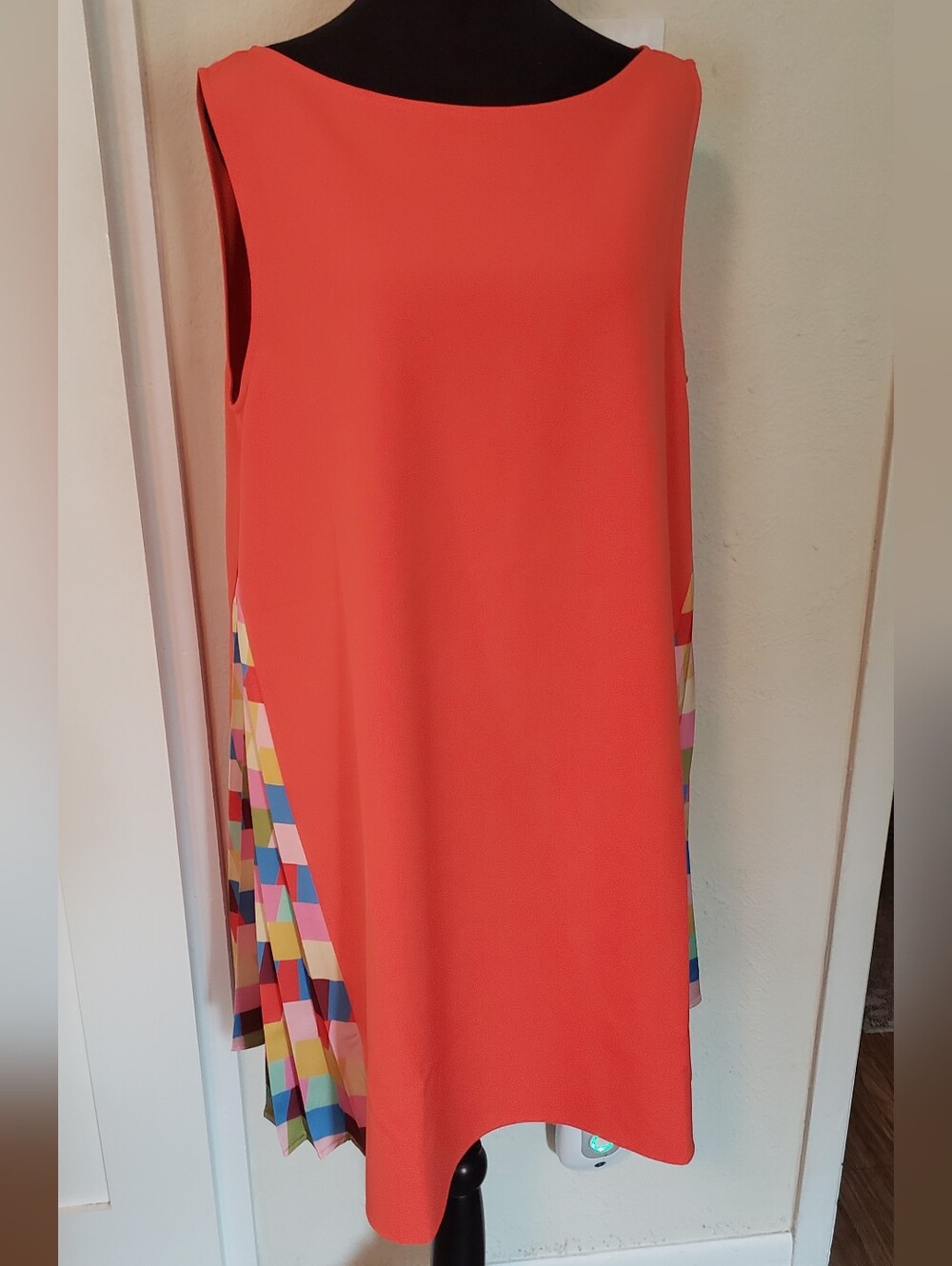 Crosby By Mollie Burch. Tangerine Shift Dress with Geometric Pleat Panels